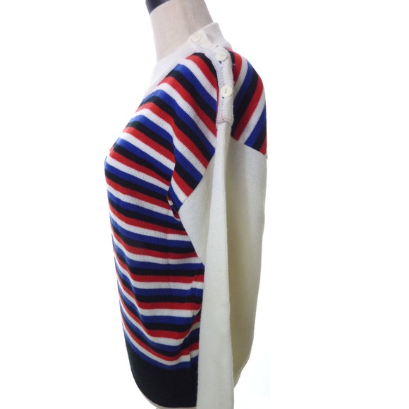 Vintage Retro Boho 80s Sweater Red Black White Stripe Sweater Small - Picture 4 of 6
